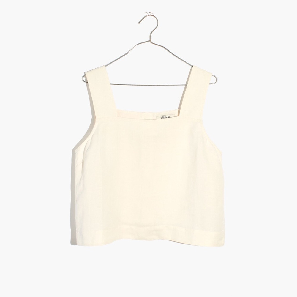 Madewell Linen-Blend Sunside Button-Back Top in Lighthouse
